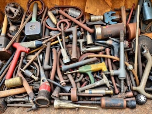 Old metal tools and equipment ready for recycling